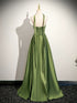 Green A-line Satin Simple Evening Dress, Green Long Prom Dress Formal Dress